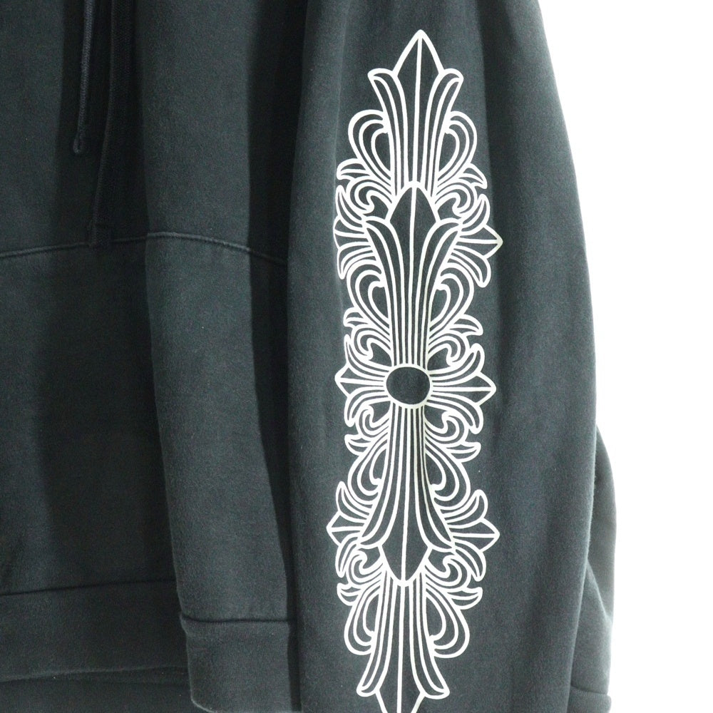 CHROME HEARTS(クロムハーツ) HORSESHOE PULLOVER HOODIE ホースシュープリント アームフローラル プルオーバースウェットパーカー フーディ ブラック