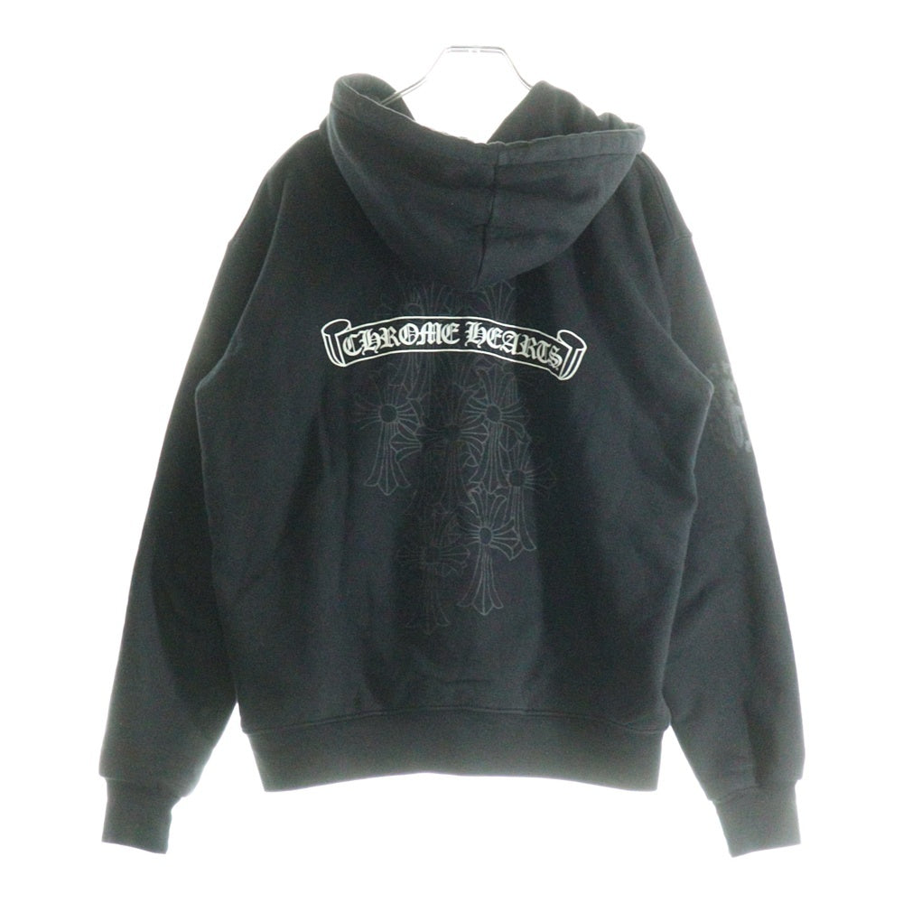 CHROME HEARTS(クロムハーツ) Back Cemetery Cross Print Zip Up Hoodie クロムハーツ バックセメタリークロスプリントジップアップフーディ パーカー 裏地サーマル ダガー ブラック