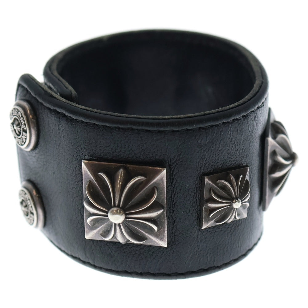 CHROME HEARTS(クロムハーツ) PYRAMID PUNK STUDS LEATHER BRACELET ピラミッド パンク スタッズ レザー ブレスレット シルバー/ブラック