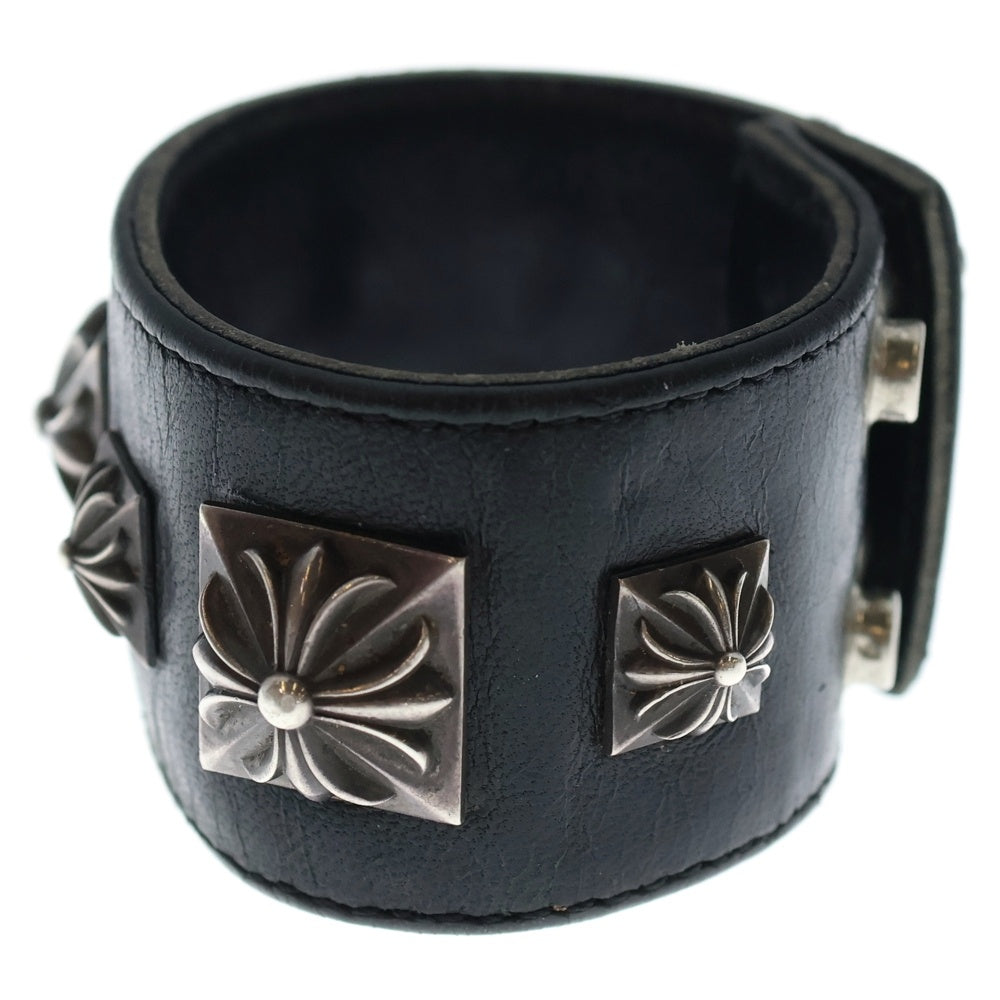 CHROME HEARTS(クロムハーツ) PYRAMID PUNK STUDS LEATHER BRACELET ピラミッド パンク スタッズ レザー ブレスレット シルバー/ブラック