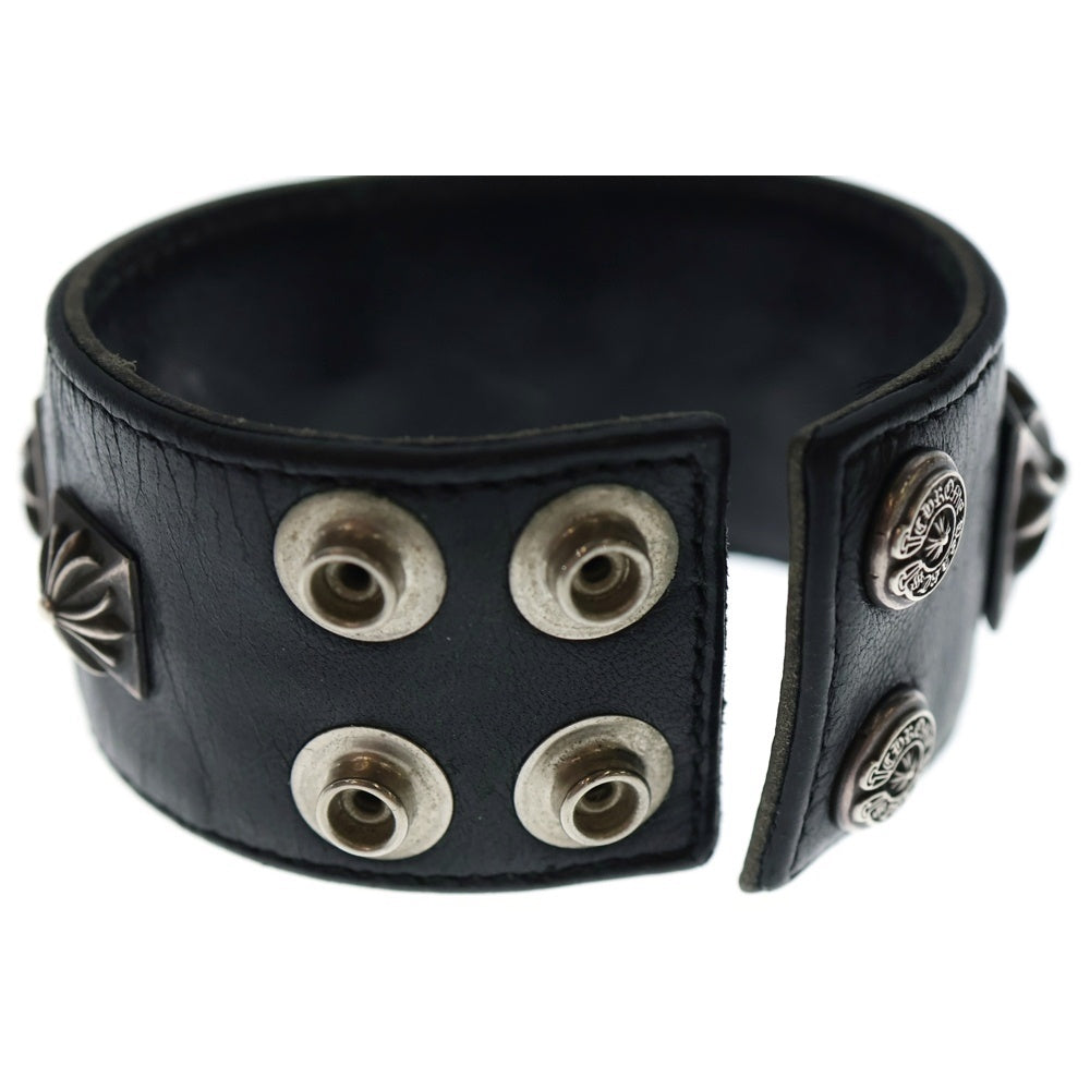 CHROME HEARTS(クロムハーツ) PYRAMID PUNK STUDS LEATHER BRACELET ピラミッド パンク スタッズ レザー ブレスレット シルバー/ブラック