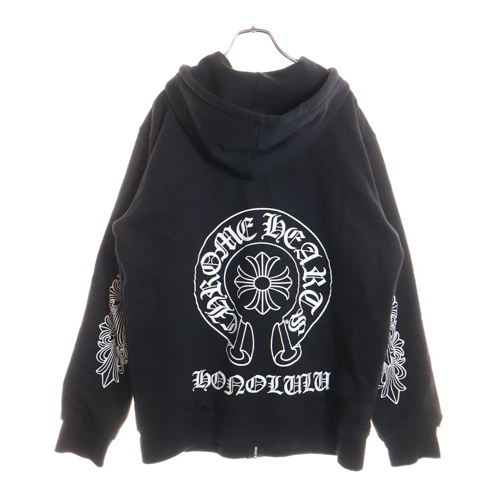 CHROME HEARTS(クロムハーツ) SWTSHRT HD ZIP LTD ホノルル限定バックホースシュープリントジップアップパーカー ブラック/ホワイト