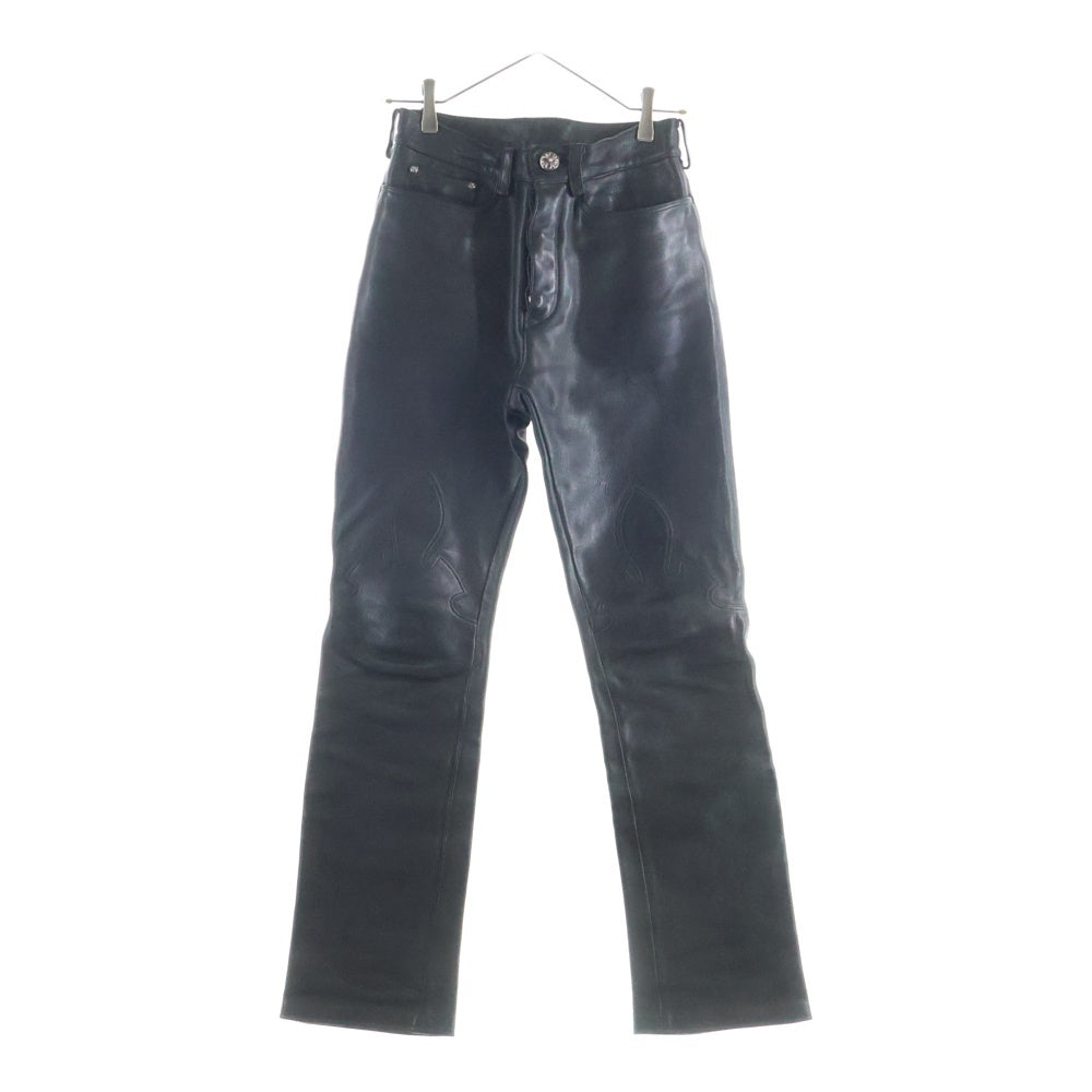 CHROME HEARTS(クロムハーツ) LTHR PANTS クロスボールボタン 5ポケット フレアニー ボタンフライ レザー ストレートパンツ ブラック
