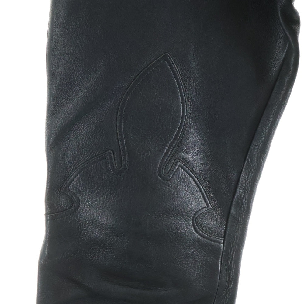 CHROME HEARTS(クロムハーツ) LTHR PANTS クロスボールボタン 5ポケット フレアニー ボタンフライ レザー ストレートパンツ ブラック