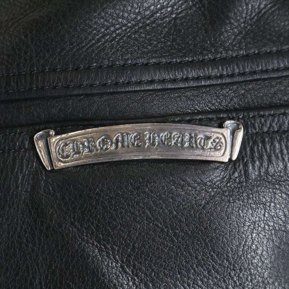 CHROME HEARTS(クロムハーツ) LTHR PANTS クロスボールボタン 5ポケット フレアニー ボタンフライ レザー ストレートパンツ ブラック