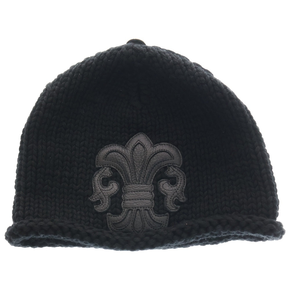 超希少　クロムハーツ　ニット帽　フレア　レザーパッチ CHROME HEARTS(クロムハーツ) BEANIE CASH レザーパッチビーニー BS