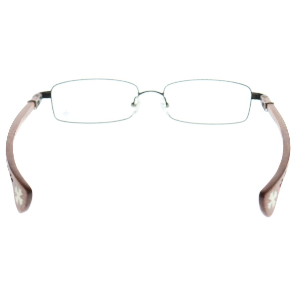 CHROME HEARTS(クロムハーツ) TE-W.A.-TE 3 CHクロス スクエア アイウェアフレーム マホガニーウッドテンプル 眼鏡 ブラウン/シルバー