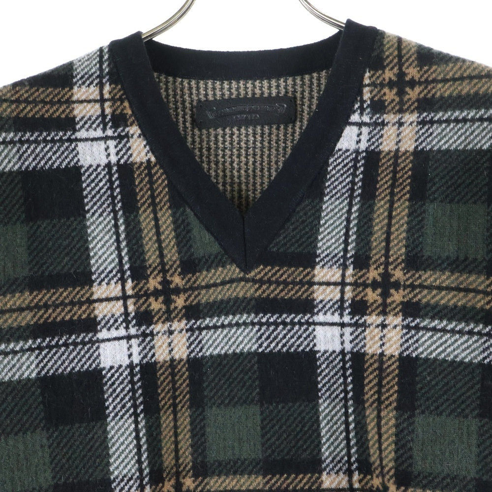 CHROME HEARTS(クロムハーツ) BIG CITY CH PLS カシミヤ混 チェック柄 Vネックウールニット マルチ
