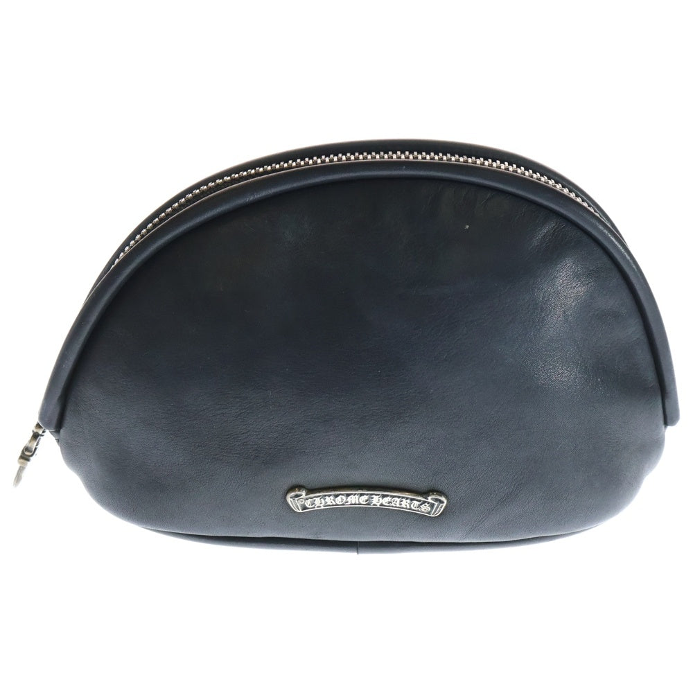CHROME HEARTS(クロムハーツ) SCRL Label Cosme Pouch スクロールラベル ダガージップ コスメポーチ 化粧バッグ ブラック レディース