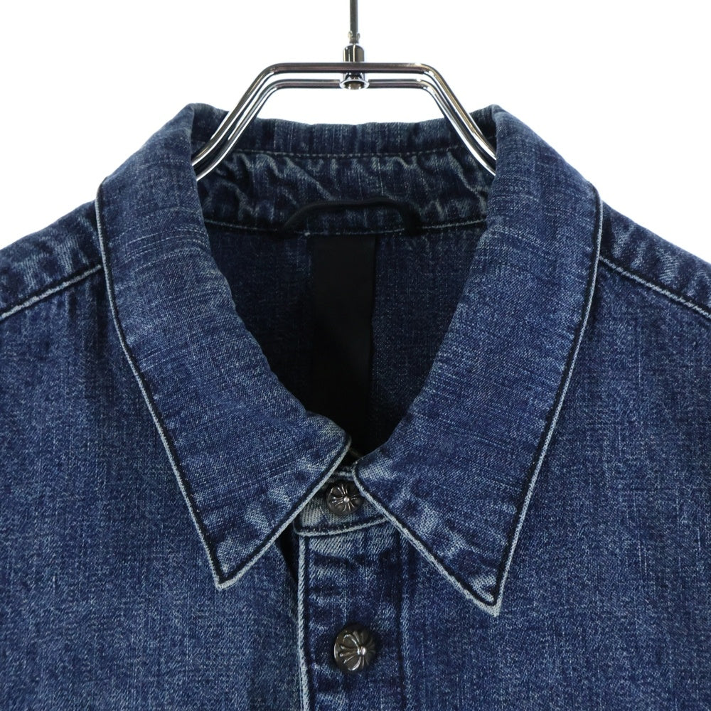 CHROME HEARTS(クロムハーツ) Y NOT Cross Ball Button LAST BITE Denim ワイノット クロスボールボタン ラストバイト デニムシャツ ロングシャツ クロスボールボタン装飾 ウォッシュド加工
