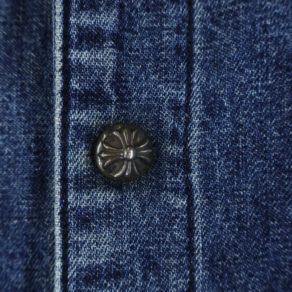 CHROME HEARTS(クロムハーツ) Y NOT Cross Ball Button LAST BITE Denim ワイノット クロスボールボタン ラストバイト デニムシャツ ロングシャツ クロスボールボタン装飾 ウォッシュド加工