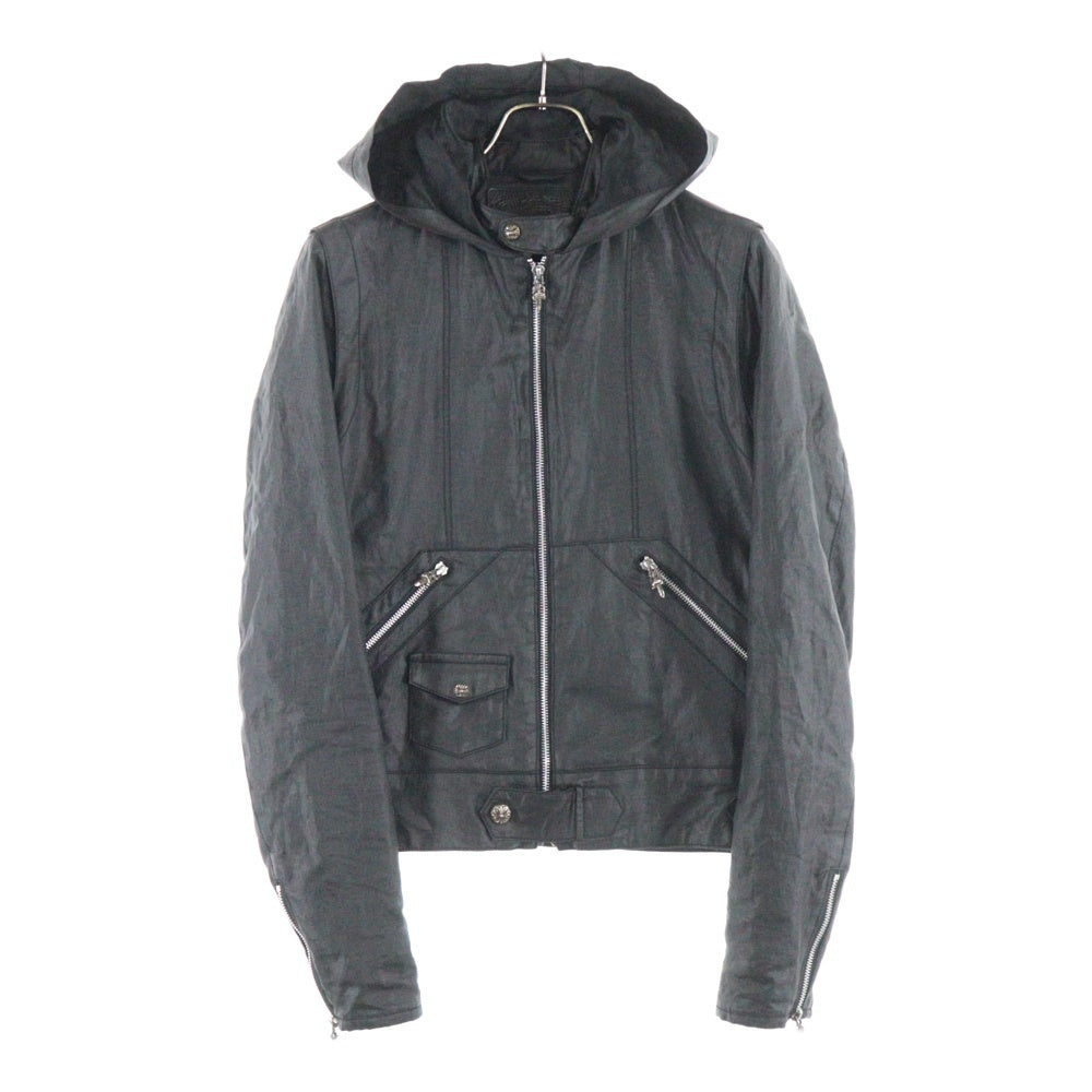 CHROME HEARTS(クロムハーツ) フード付き ダガークロスボールダブルジップアップ オイルレザージャケット ブラック