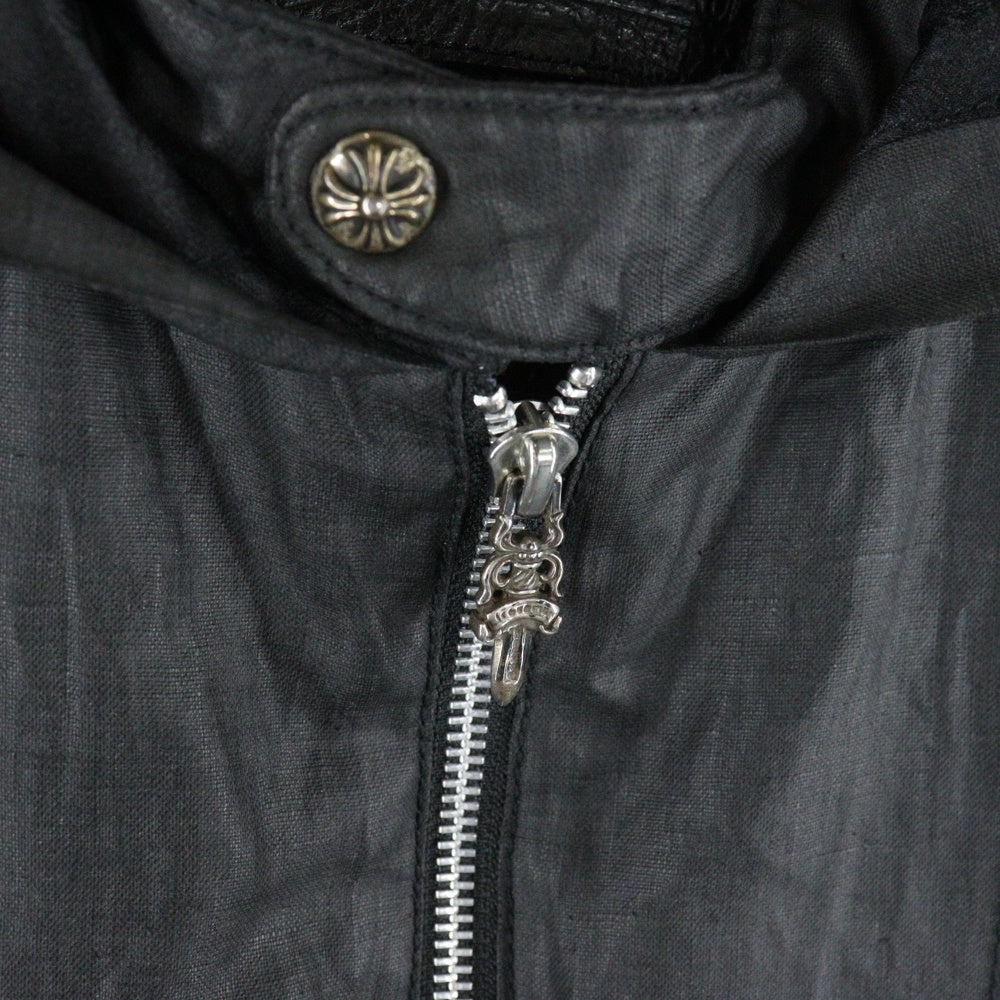 CHROME HEARTS(クロムハーツ) フード付き ダガークロスボールダブルジップアップ オイルレザージャケット ブラック