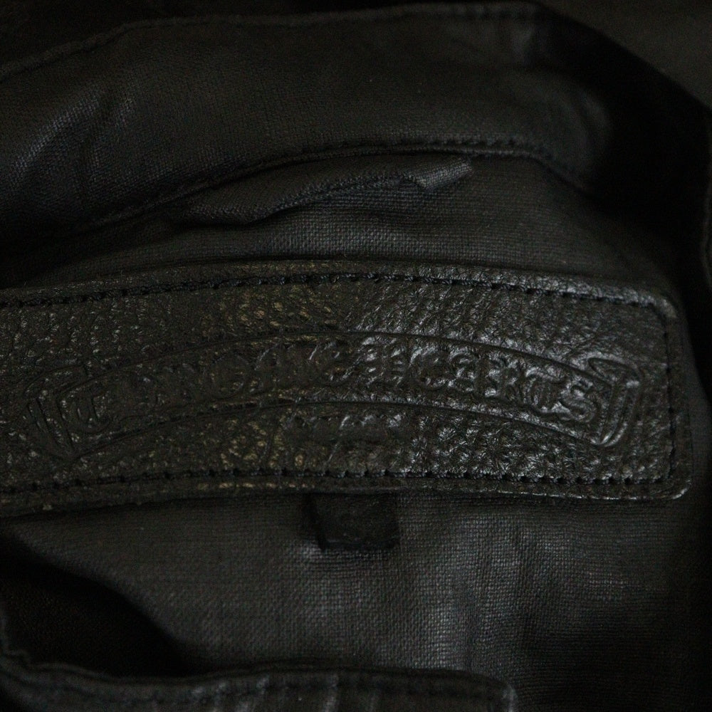 CHROME HEARTS(クロムハーツ) フード付き ダガークロスボールダブルジップアップ オイルレザージャケット ブラック