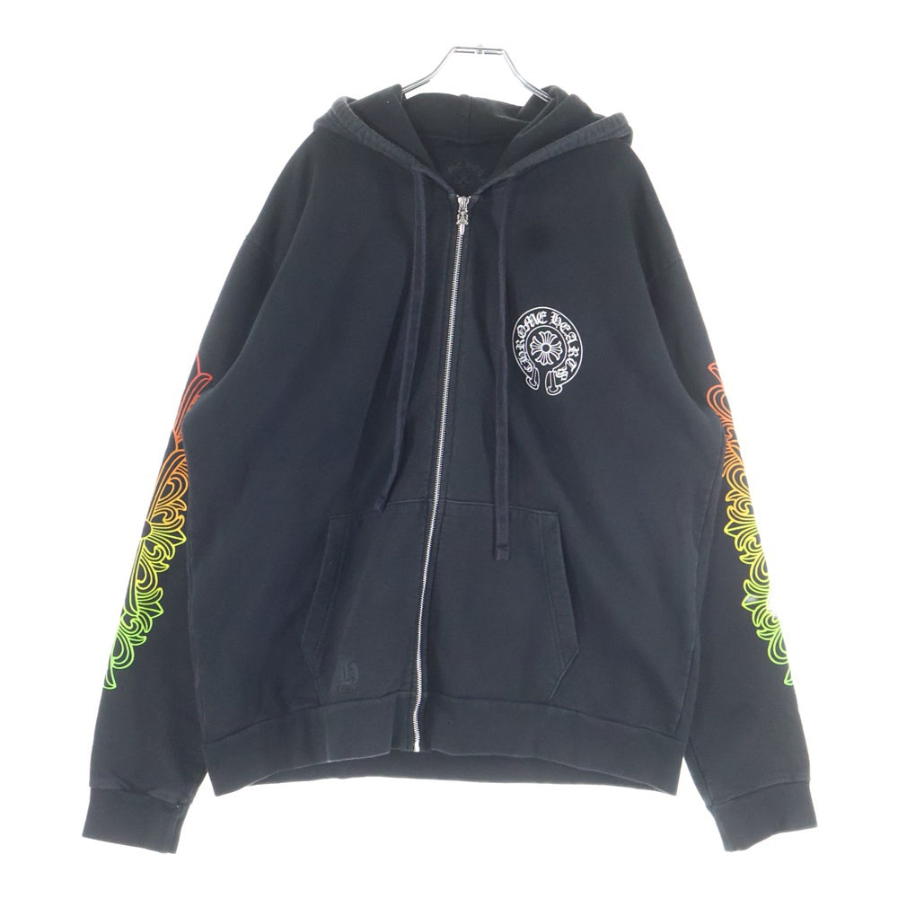 CHROME HEARTS(クロムハーツ) Back Grad Circle Logo Hoodie アームフローラル グラデーションサークルプリント ジップアップパーカー ブラック