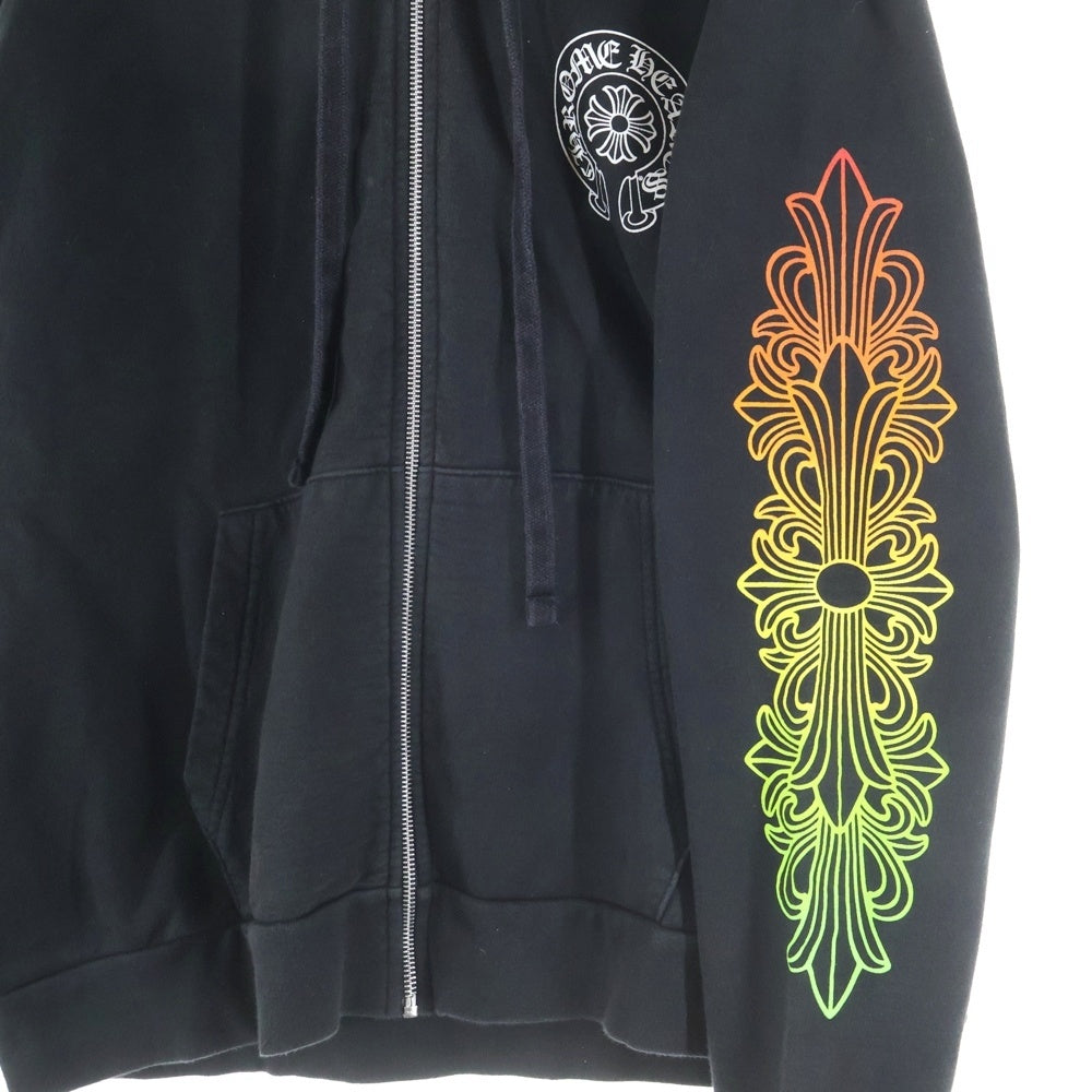 CHROME HEARTS(クロムハーツ) Back Grad Circle Logo Hoodie アームフローラル グラデーションサークルプリント ジップアップパーカー ブラック