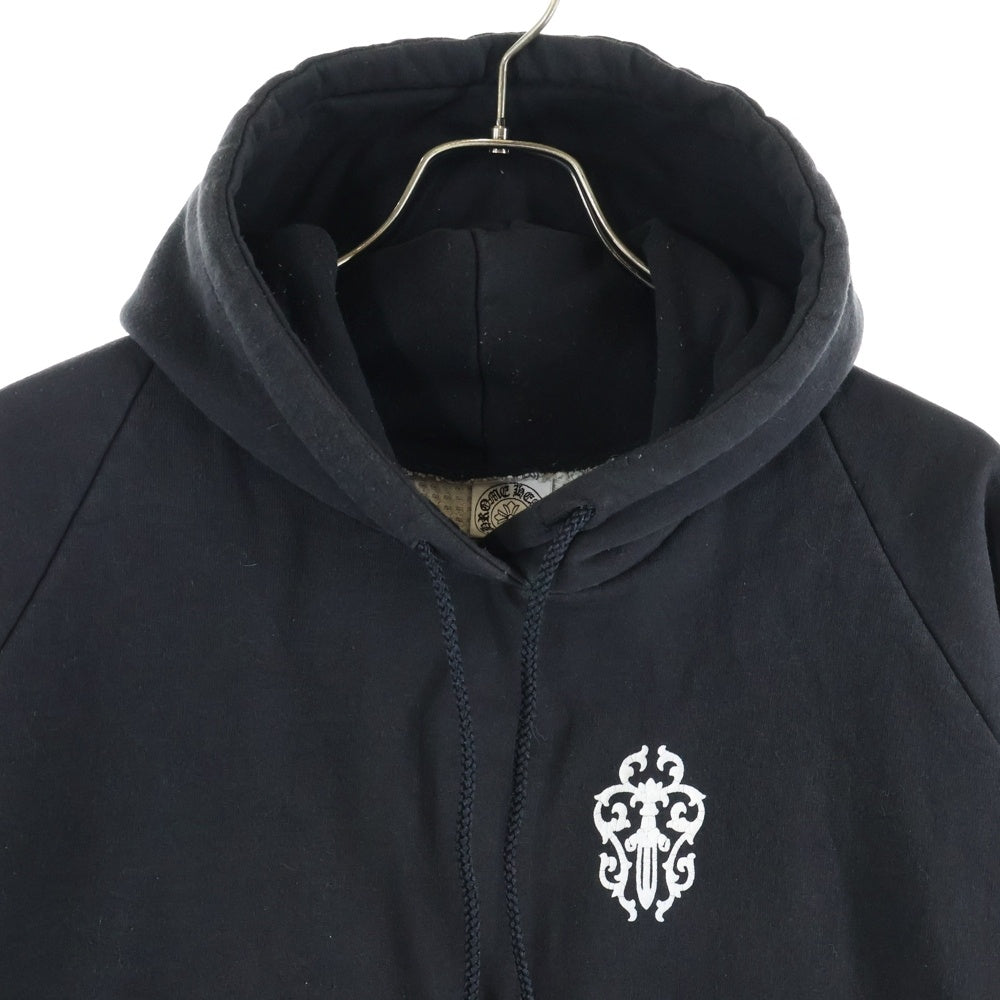CHROME HEARTS(クロムハーツ) OLD SWTSHRT PLVR HD ヴァインダガープリント 袖英字プリント 裏地サーマル スウェットプルオーバーパーカー ブラック