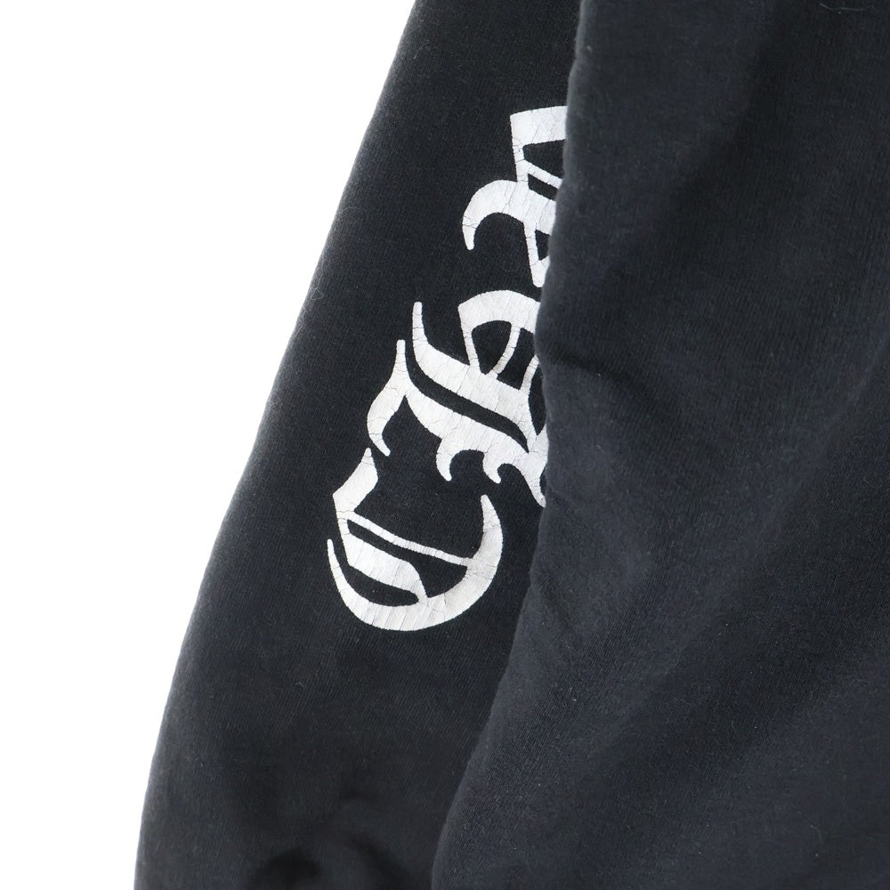 CHROME HEARTS(クロムハーツ) OLD SWTSHRT PLVR HD ヴァインダガープリント 袖英字プリント 裏地サーマル スウェットプルオーバーパーカー ブラック