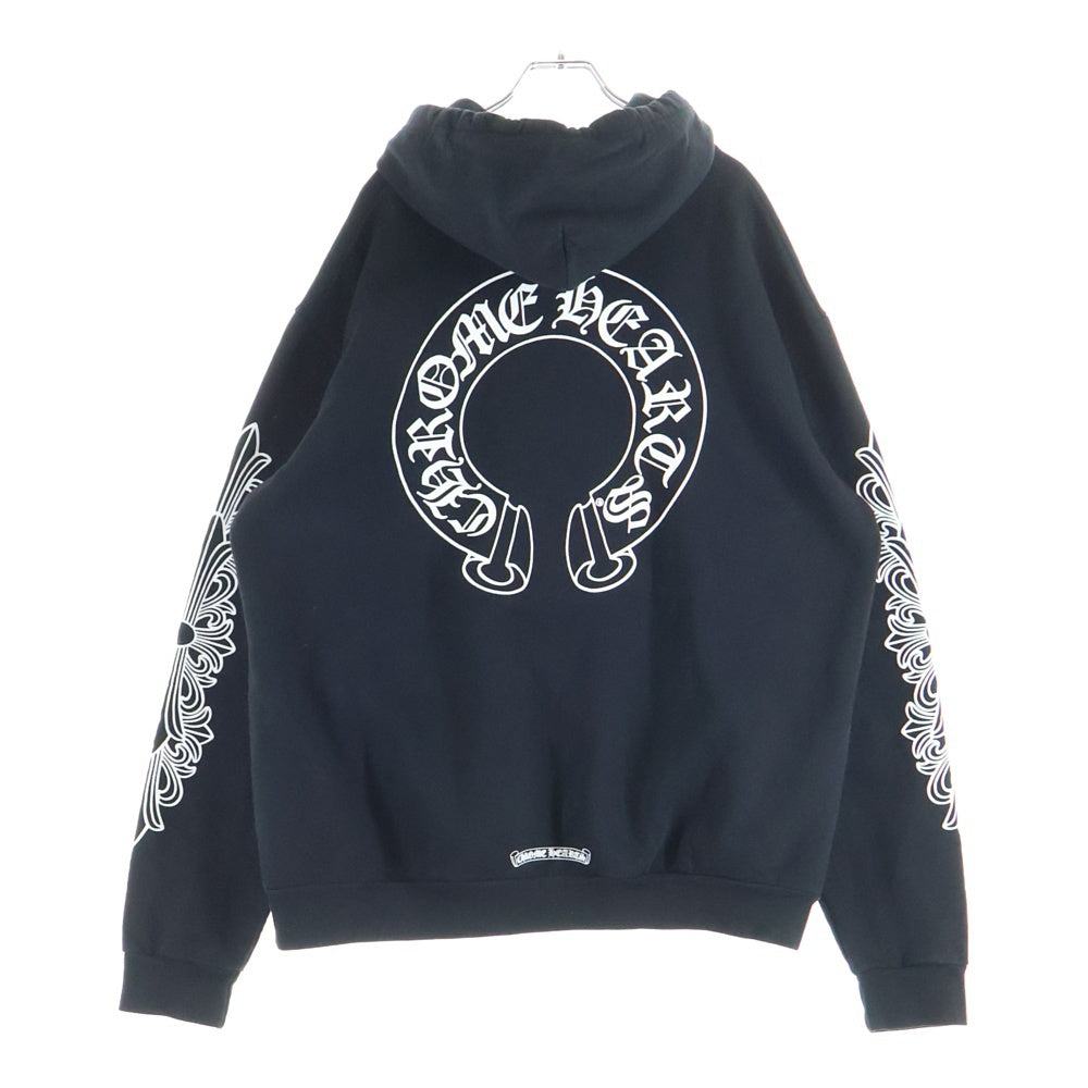 CHROME HEARTS(クロムハーツ) SWTSHRT PLVR 袖フローラルバックホースシュープリントプルオーバーパーカー ブラック