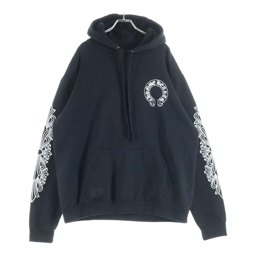 CHROME HEARTS(クロムハーツ) SWTSHRT PLVR 袖フローラルバックホースシュープリントプルオーバーパーカー ブラック
