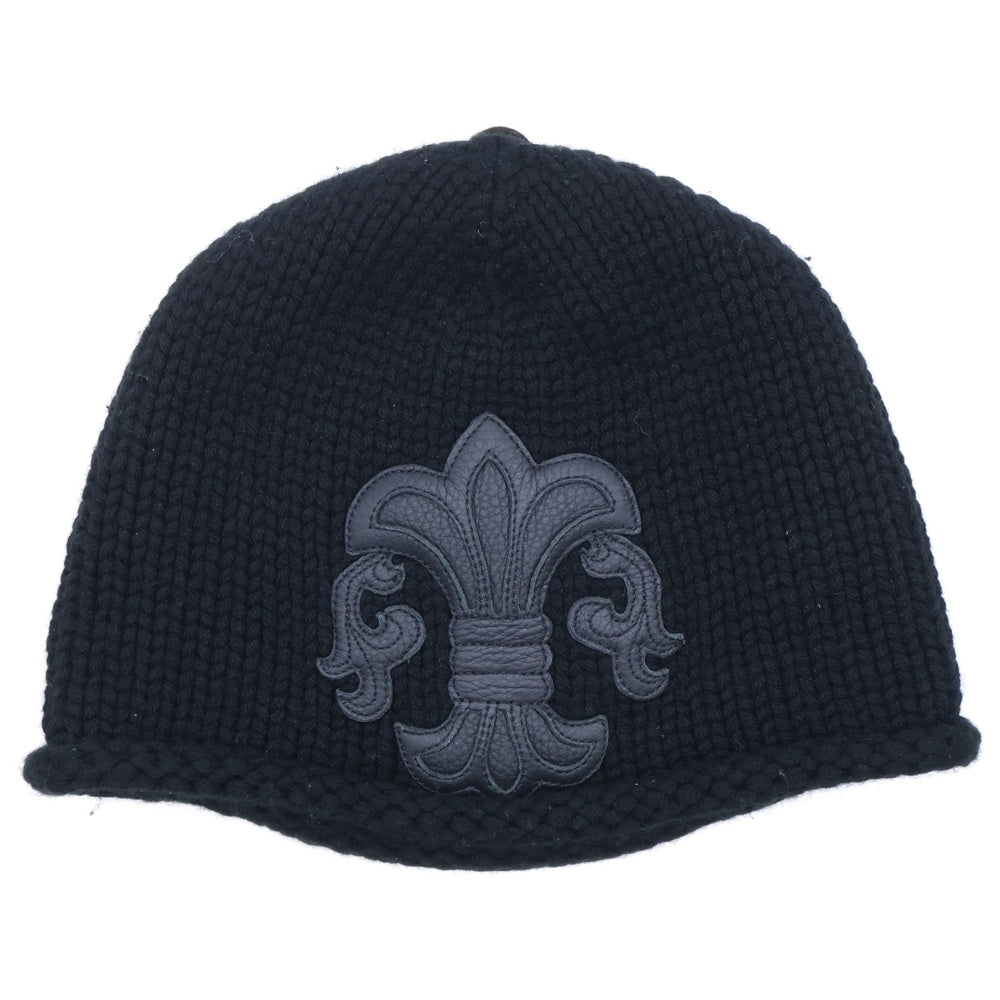 CHROME HEARTS(クロムハーツ) BEANIE CASH ビーニー カシミヤ BSフレア レザーパッチ ブラック
