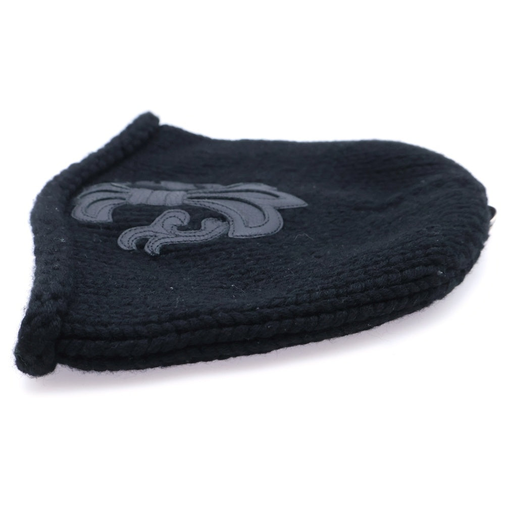 CHROME HEARTS(クロムハーツ) BEANIE CASH ビーニー カシミヤ BSフレア レザーパッチ ブラック