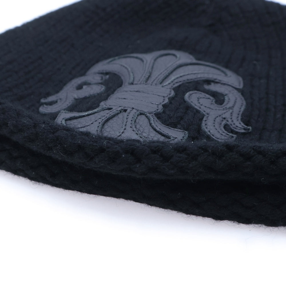 CHROME HEARTS(クロムハーツ) BEANIE CASH ビーニー カシミヤ BSフレア レザーパッチ ブラック