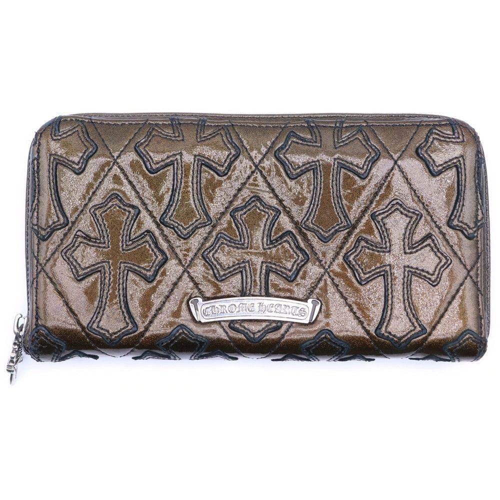 CHROME HEARTS(クロムハーツ) REC F ZIP QUILTED セメタリークロス キルティング ラメ ウォレット財布 セントバース限定