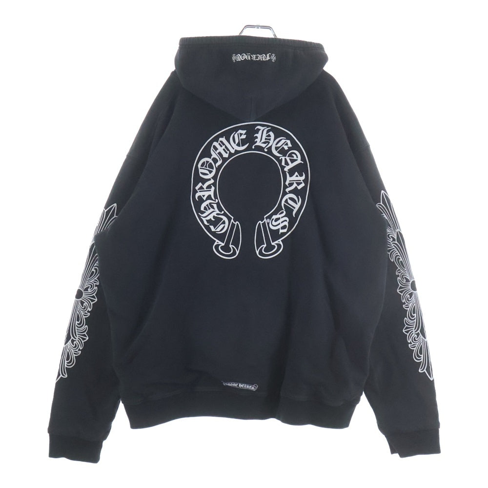 CHROME HEARTS(クロムハーツ) SWTSHRT HD ZIP 袖フローラルバックホースシュープリント 裏地サーマルジップアップパーカー