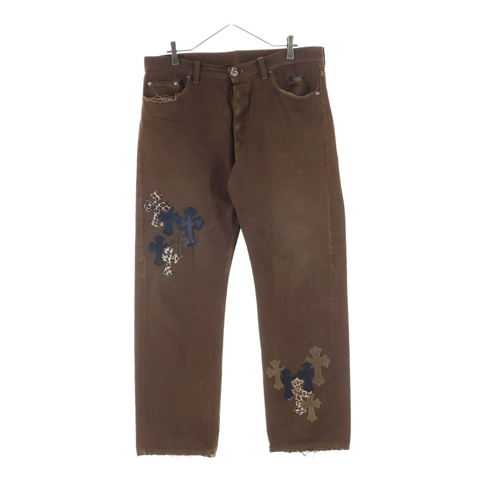 CHROME HEARTS(クロムハーツ) U VNTG JEAN BR/RED TAB ハラコレザークロスパッチ付きウォッシュド501デニムパンツ