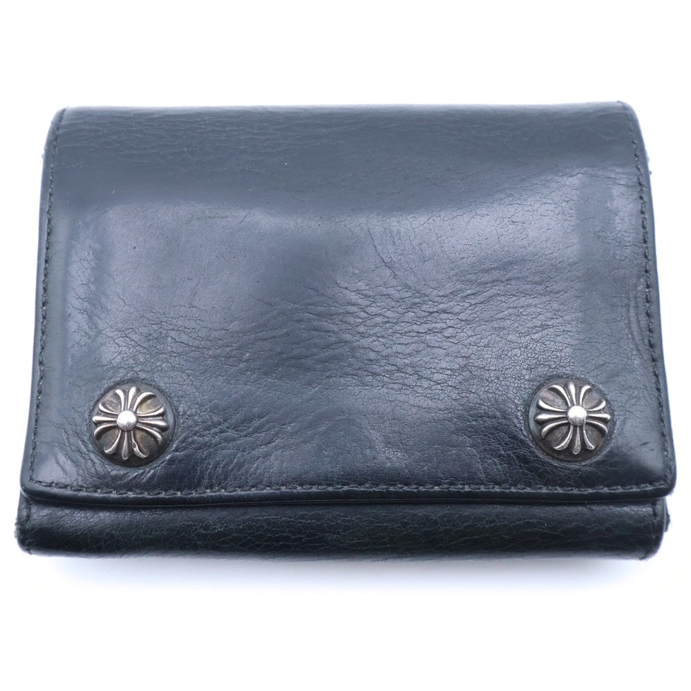 CHROME HEARTS(クロムハーツ) 3FOLD 3フォールド クロスボールボタン レザーウォレット 財布 ブラック BCA364