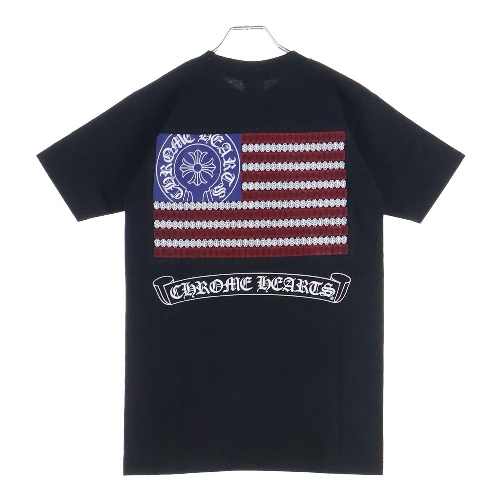 CHROME HEARTS(クロムハーツ) American Flag Vine Dagger Horseshoe Tee アメリカンフラッグ ヴァインダガーホースシュー Tシャツ 半袖カットソー 胸ポケット 星条旗 ホースシュー ブラック