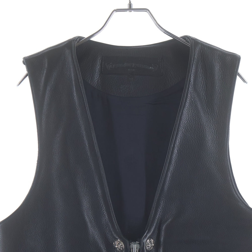 CHROME HEARTS(クロムハーツ) 6BTN ZIP FRNT VEST バックラージクロス装飾 クロスボールボタンレザーベスト