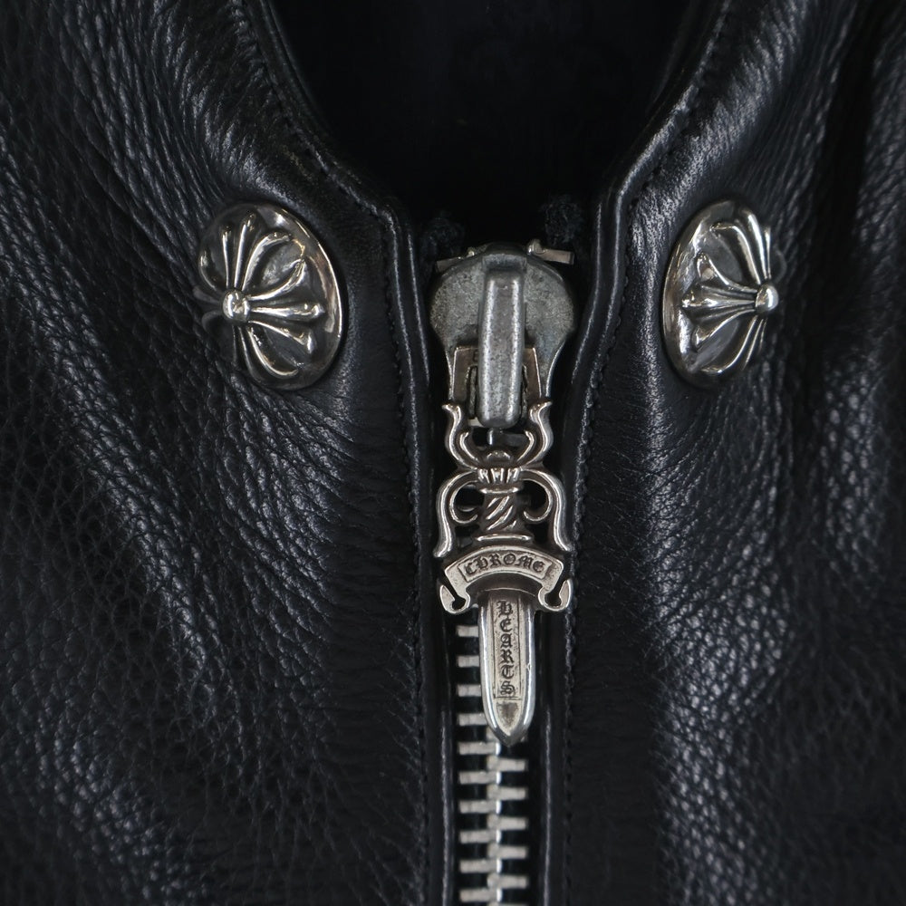 CHROME HEARTS(クロムハーツ) 6BTN ZIP FRNT VEST バックラージクロス装飾 クロスボールボタンレザーベスト
