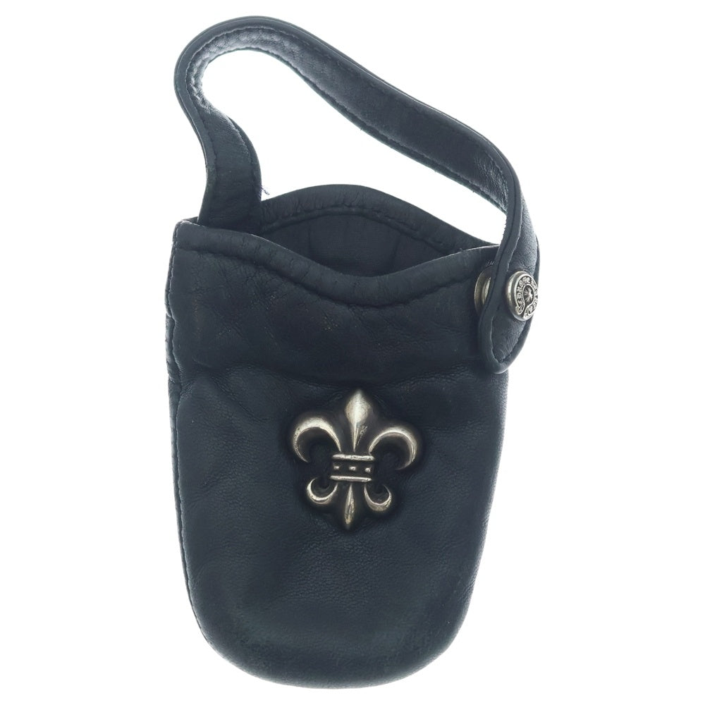 CHROME HEARTS(クロムハーツ) PHONE POUCH BSフレア装飾レザー携帯ケース ブラック/シルバー