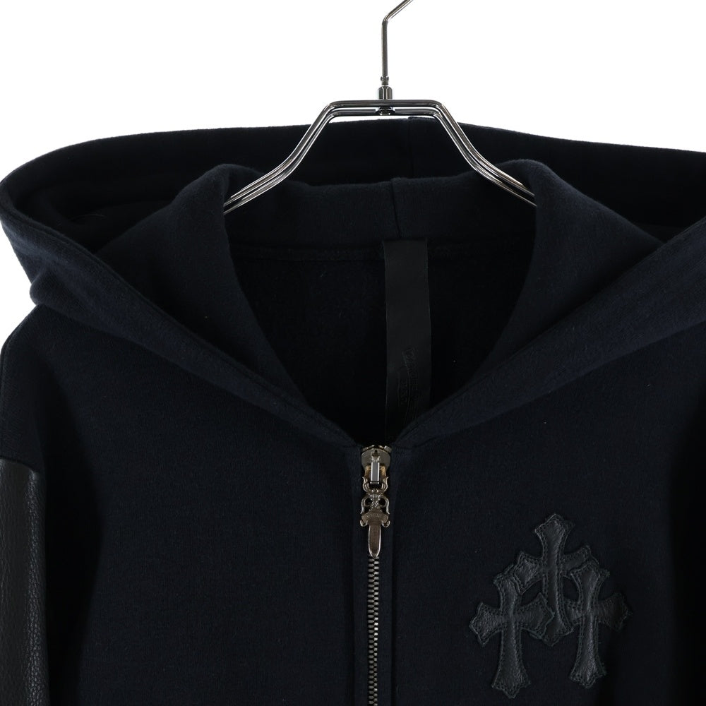 CHROME HEARTS(クロムハーツ) Y NOT HD ZIP 袖レザー切り替えクロスパッチ ジップパーカー