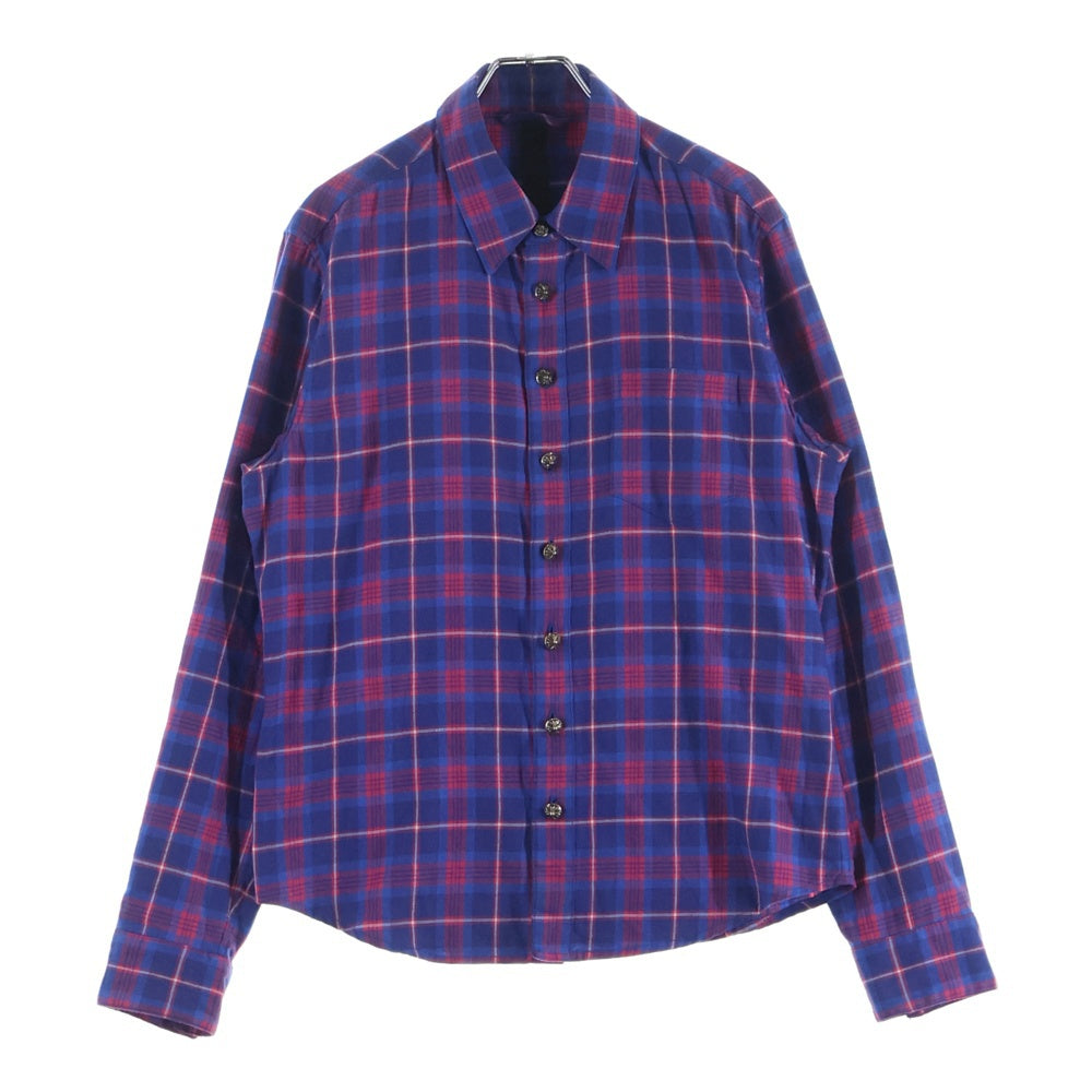 CHROME HEARTS(クロムハーツ) LOOSEENDS LS ルーズエンド エルボースターパッチ クロスボールボタン チェック長袖シャツ レッド/ブルー
