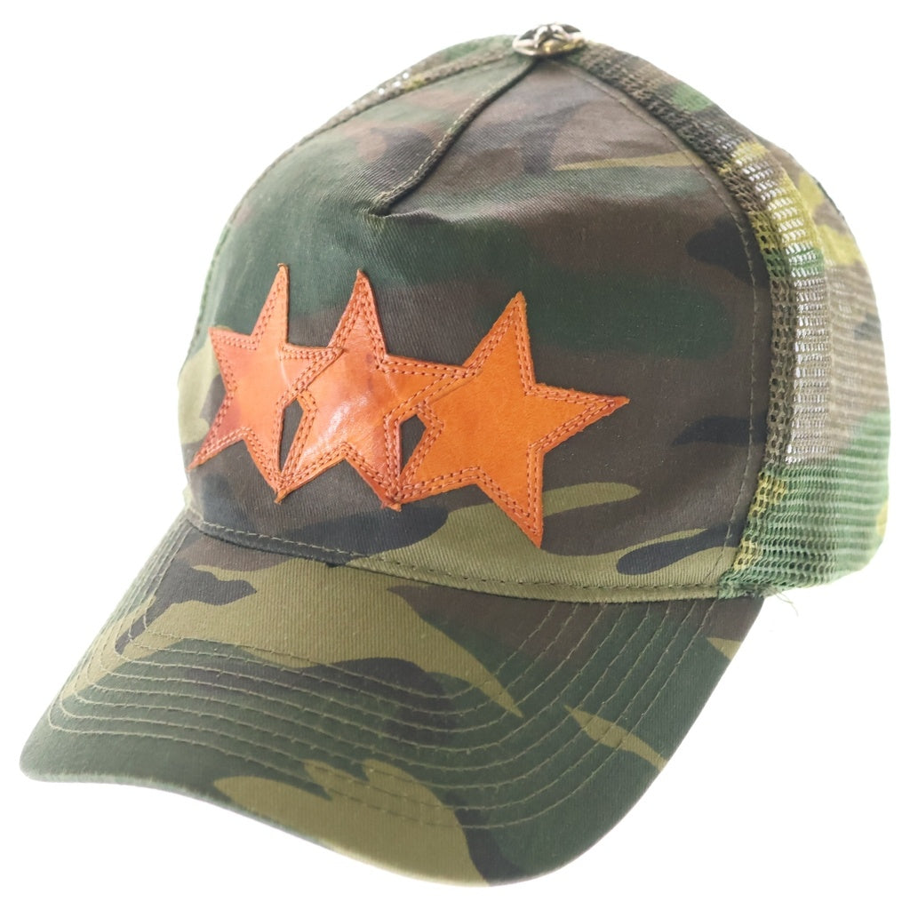 CHROME HEARTS(クロムハーツ) OLD TRUCKER CAP レザースターパッチ カモ柄 メッシュ トラッカーキャップ カーキ