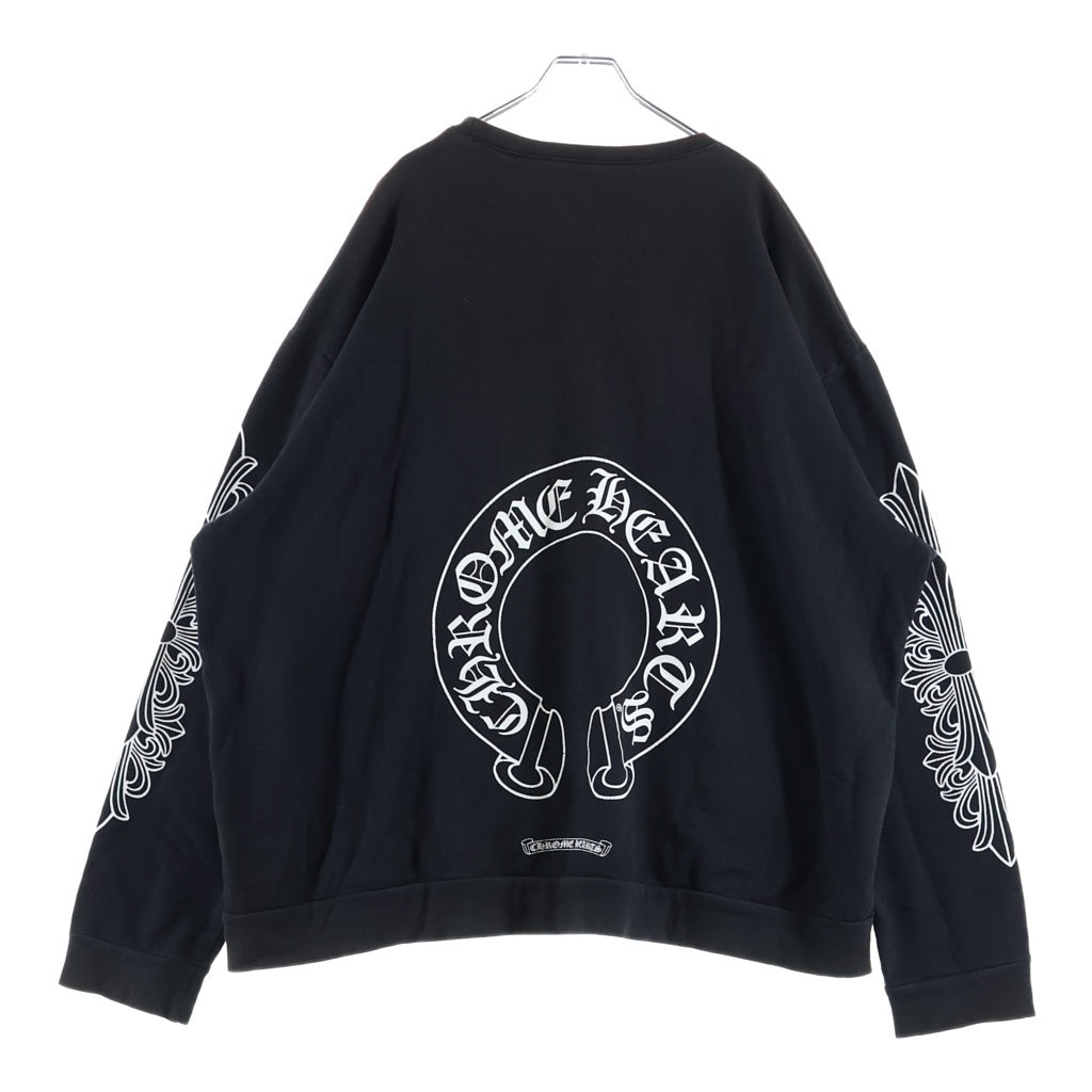 CHROME HEARTS(クロムハーツ) Horseshoe Arm Floral Cross L/S Sweatshirt ホースシュー アームフローラルクロス クルーネック スウェットトレーナー ブラック