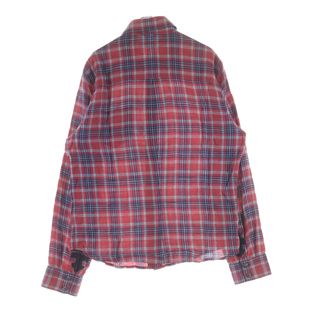 CHROME HEARTS(クロムハーツ) LOOSEENDS ルーズエンド Leather BS Flear Patch Flannel Shirt レザーBSフレアパッチ 長袖チェックシャツ レッド