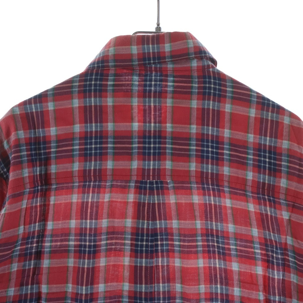 CHROME HEARTS(クロムハーツ) LOOSEENDS ルーズエンド Leather BS Flear Patch Flannel Shirt レザーBSフレアパッチ 長袖チェックシャツ レッド