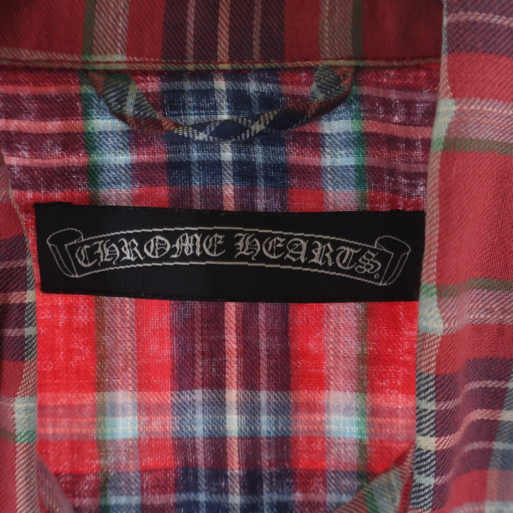 CHROME HEARTS(クロムハーツ) LOOSEENDS ルーズエンド Leather BS Flear Patch Flannel Shirt レザーBSフレアパッチ 長袖チェックシャツ レッド