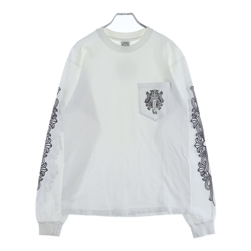 CHROME HEARTS(クロムハーツ) OLD L/S TEE オールド ヴァインダガー刺繍 袖フローラルプリント バックホースシュー 長袖Tシャツカットソー