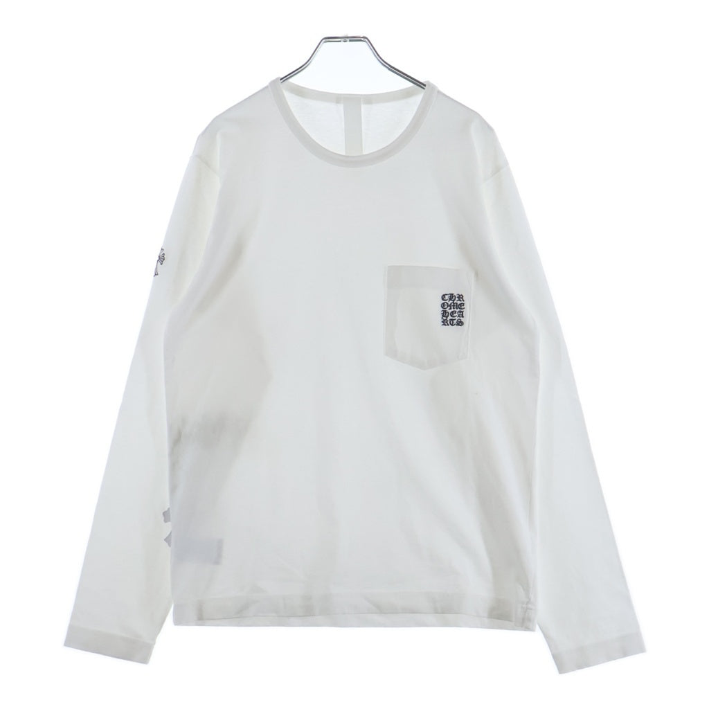 CHROME HEARTS(クロムハーツ) Y NOT L/S T-SHIRT ラッキーパッチ付き 袖クロス刺繍 長袖Tシャツカットソー ホワイト