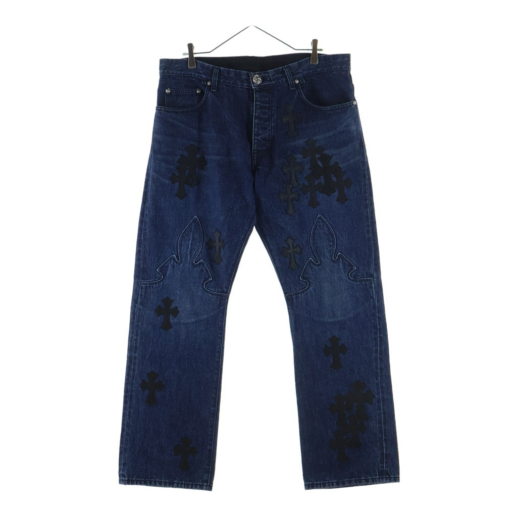 CHROME HEARTS クロムハーツ JEAN SL FLEURKNEE クロスパッチ付きフレアニーデニムロングパンツ インディゴ CHROME HEARTS(クロムハーツ) JEAN SL FLEURKNEE クロスパッチ付き