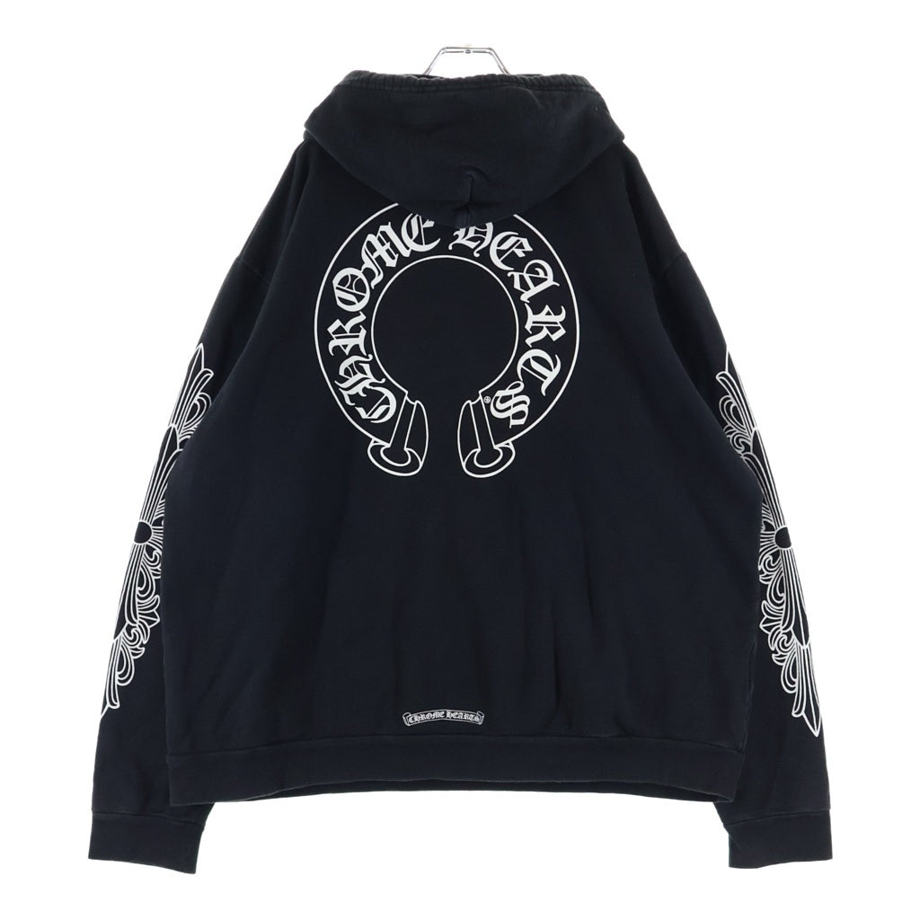 CHROME HEARTS(クロムハーツ) SWTSHRT PLVR 袖フローラル バックホースシュープリント スウェット プルオーバーパーカー ブラック