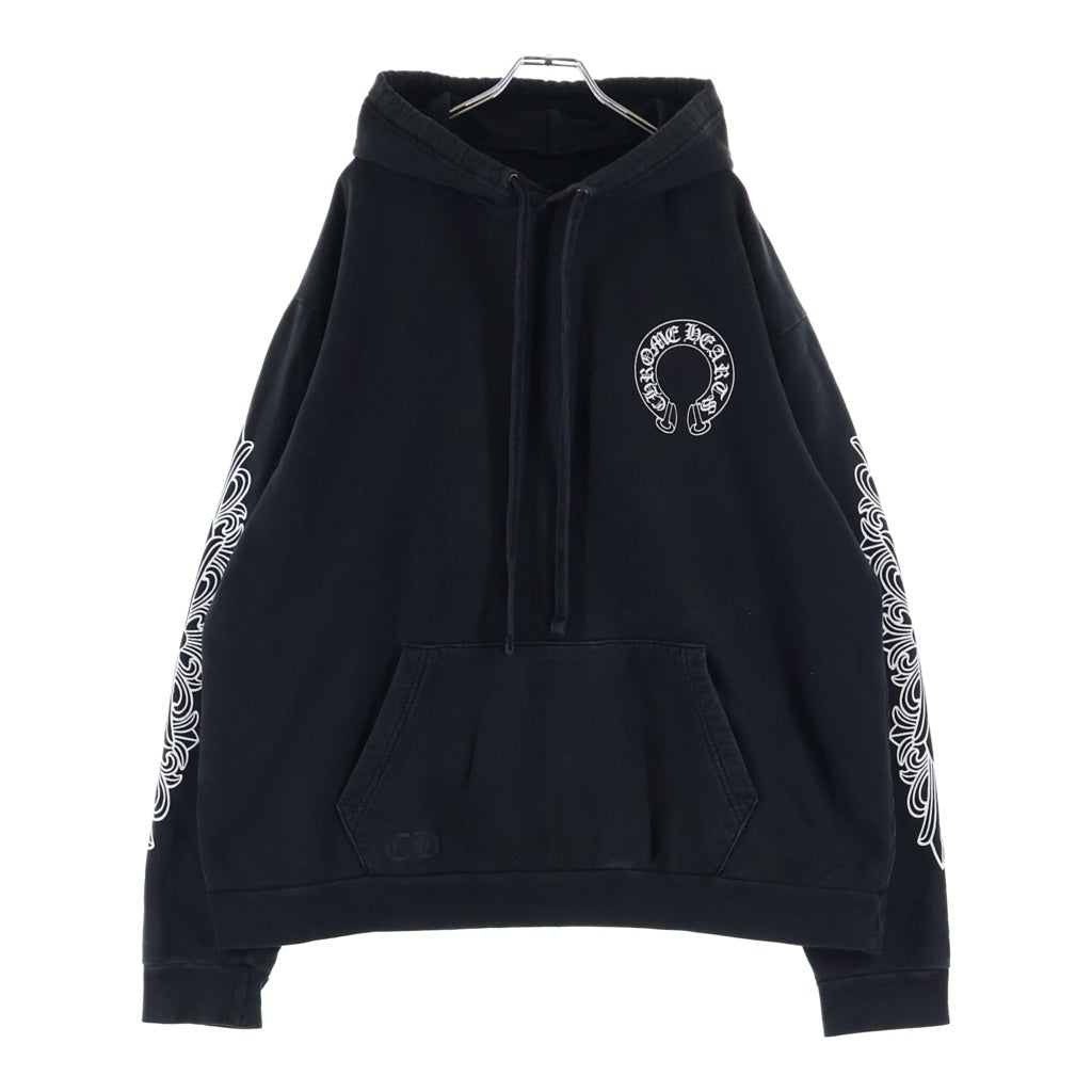 CHROME HEARTS(クロムハーツ) SWTSHRT PLVR 袖フローラル バックホースシュープリント スウェット プルオーバーパーカー ブラック