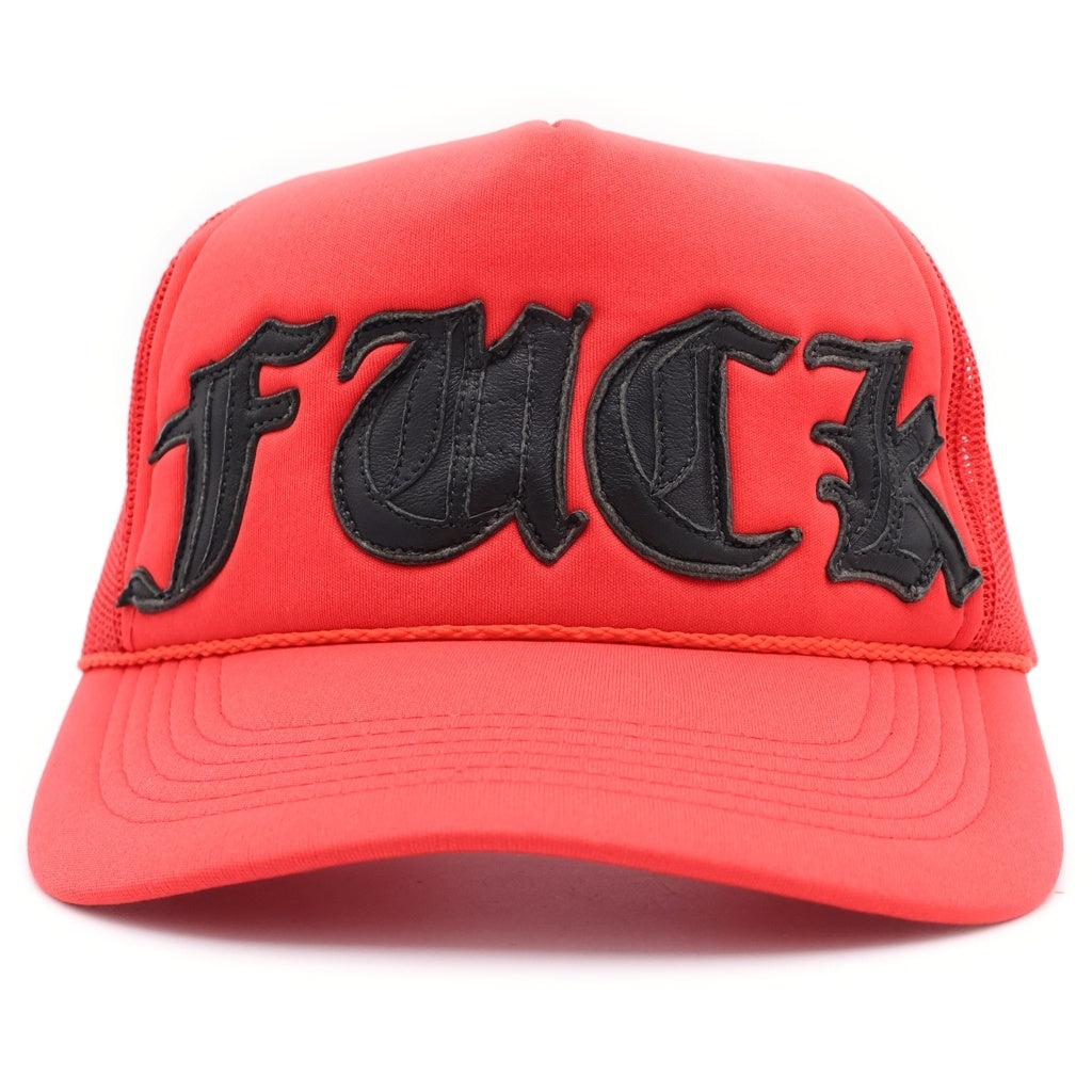CHROME HEARTS(クロムハーツ) TRUCKER CAP FUCKパッチ クロスボール メッシュ トラッカーキャップ レッド