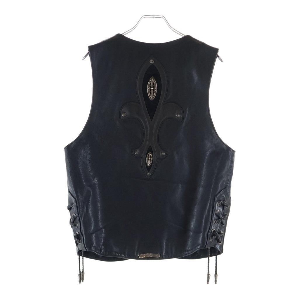 CHROME HEARTS(クロムハーツ) ZIP FRNT CH FLEUR VEST バックCHフレア ダガージップアップレザーベスト ブラック