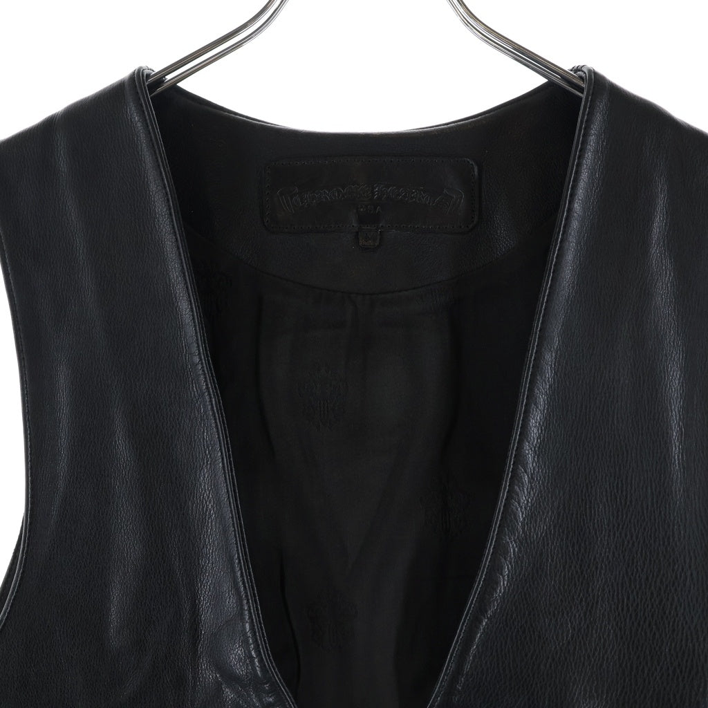 CHROME HEARTS(クロムハーツ) ZIP FRNT CH FLEUR VEST バックCHフレア ダガージップアップレザーベスト ブラック